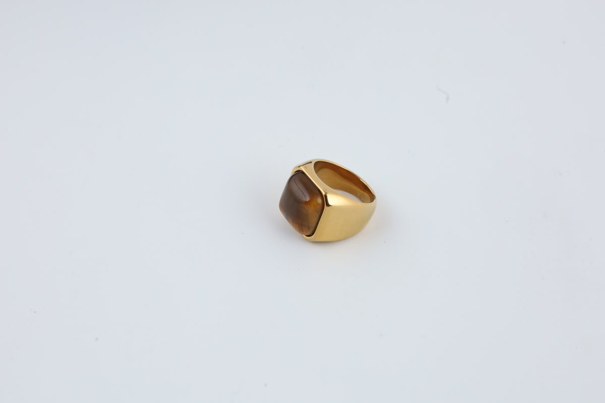 Gold Tone Amber Stone Statement Ring