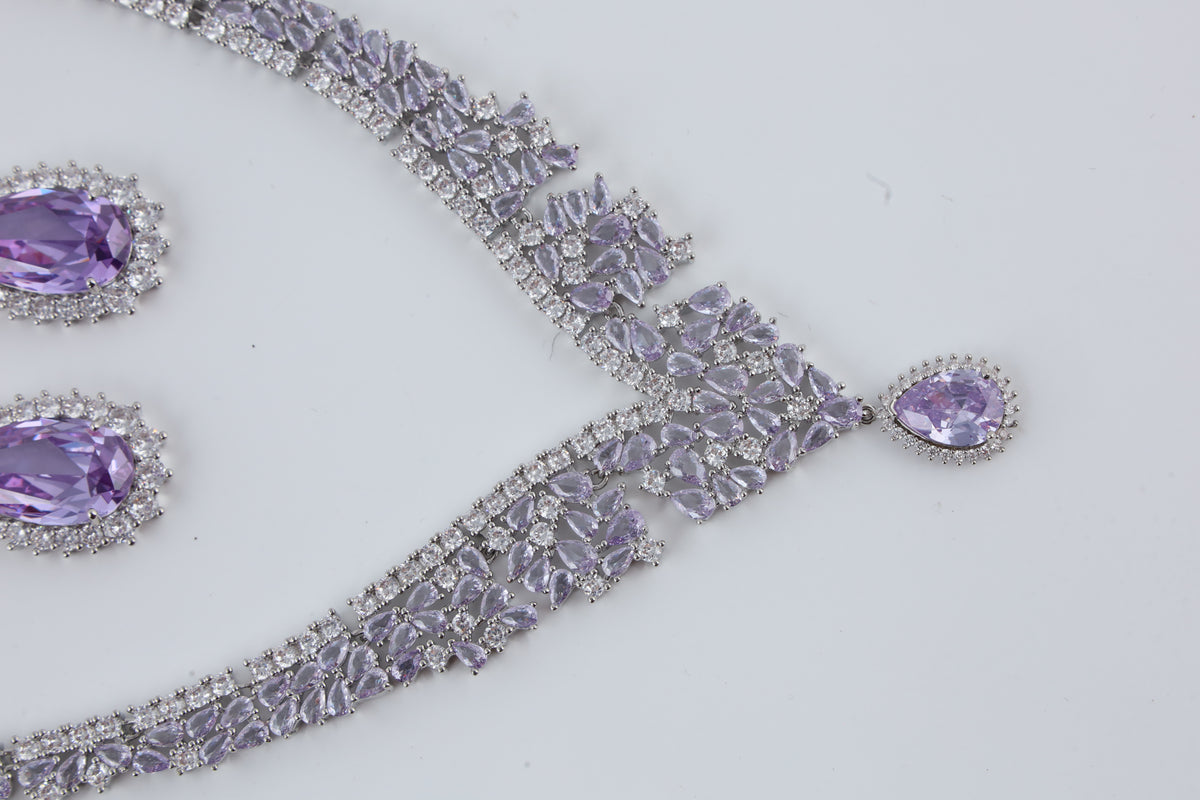 Purple Stone Necklace Set with Matching Earrings