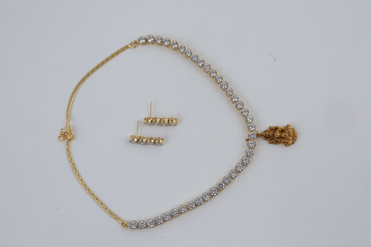 Silver Tone Crystal Necklace and Earrings Set