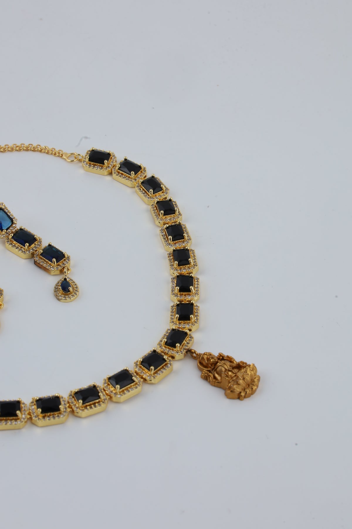 Gold Tone Rectangular Stone Necklace and Earrings