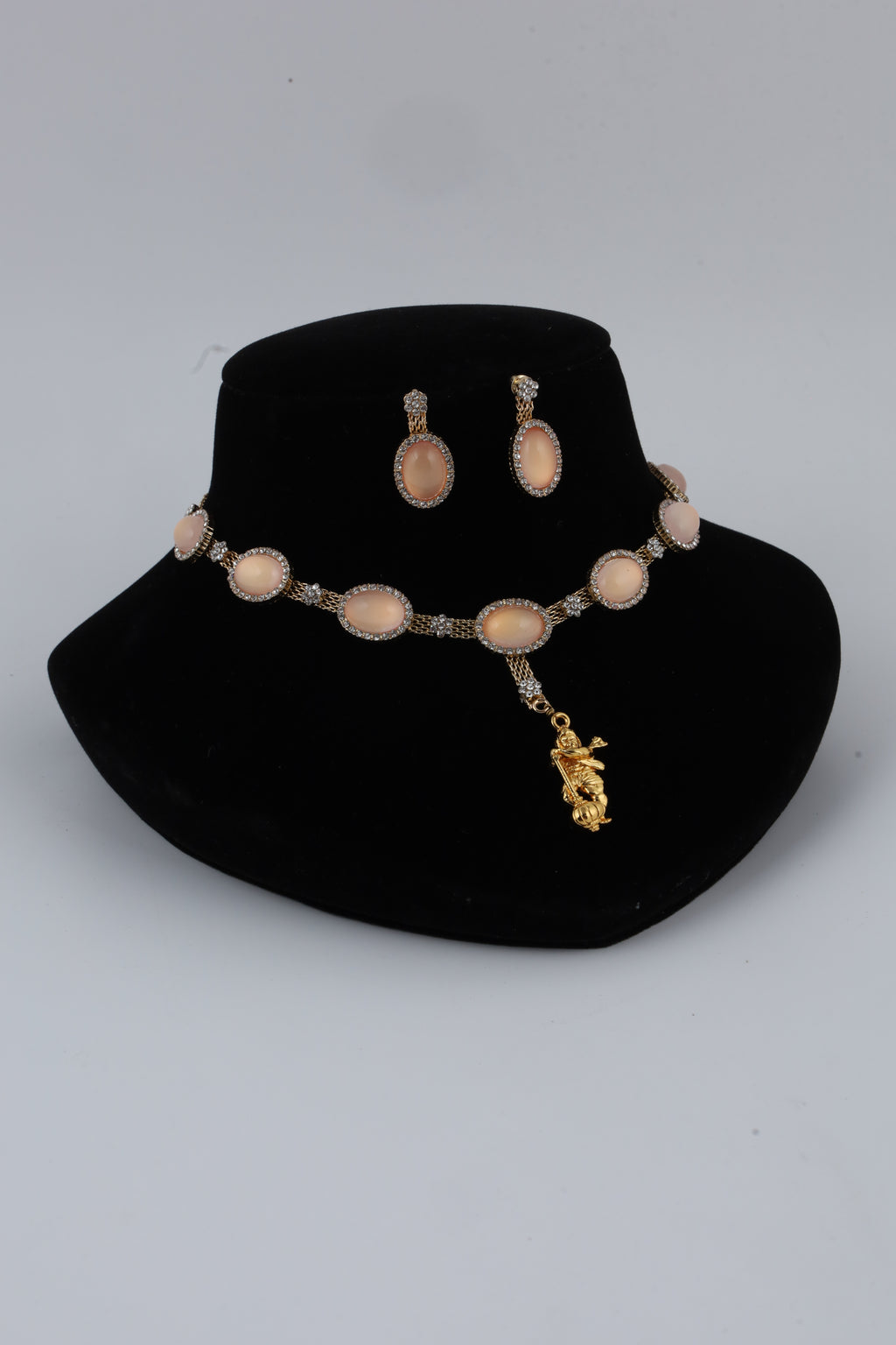 Peach Stone Necklace Set with Matching Earrings
