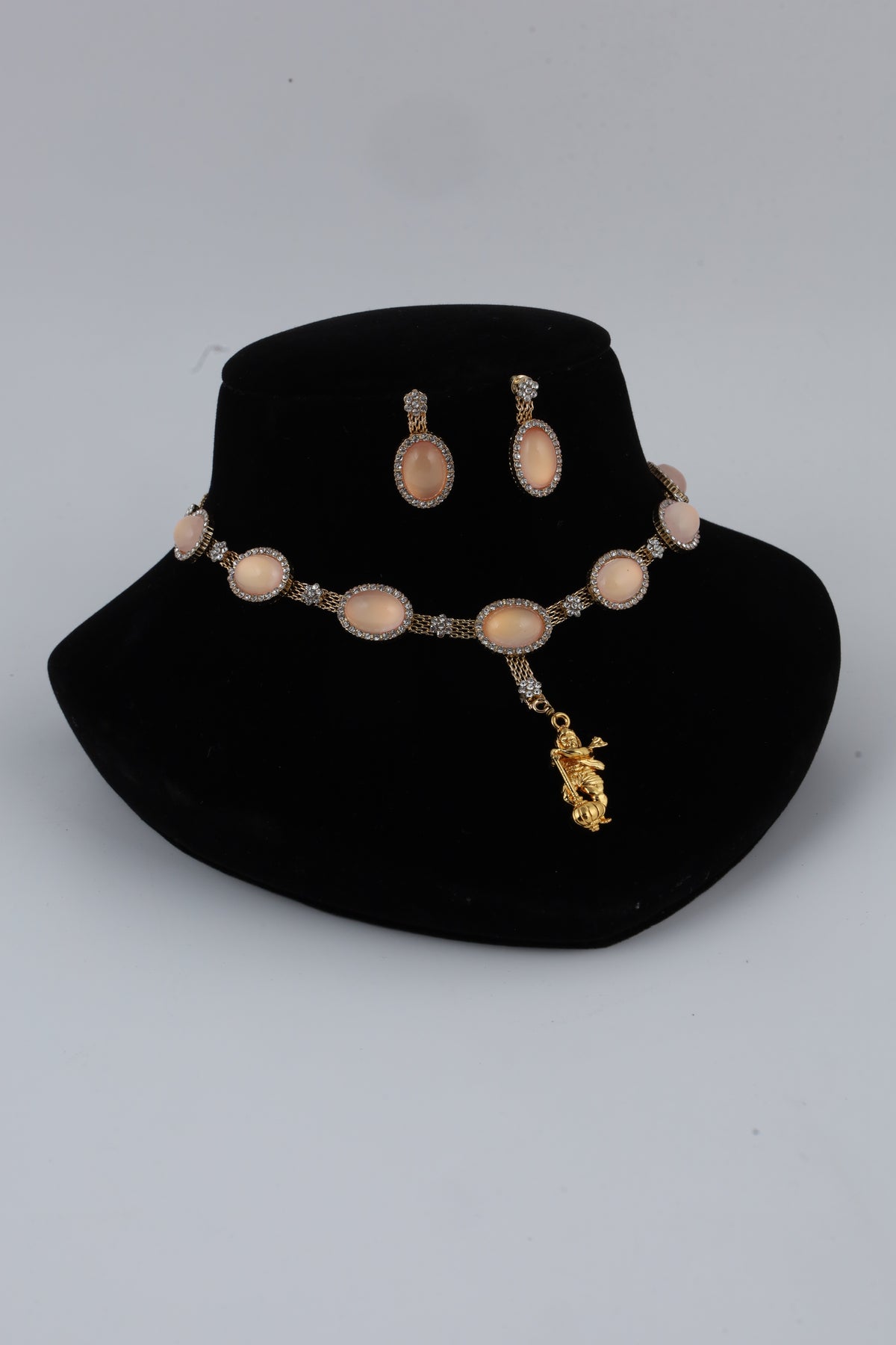 Peach Stone Necklace Set with Matching Earrings