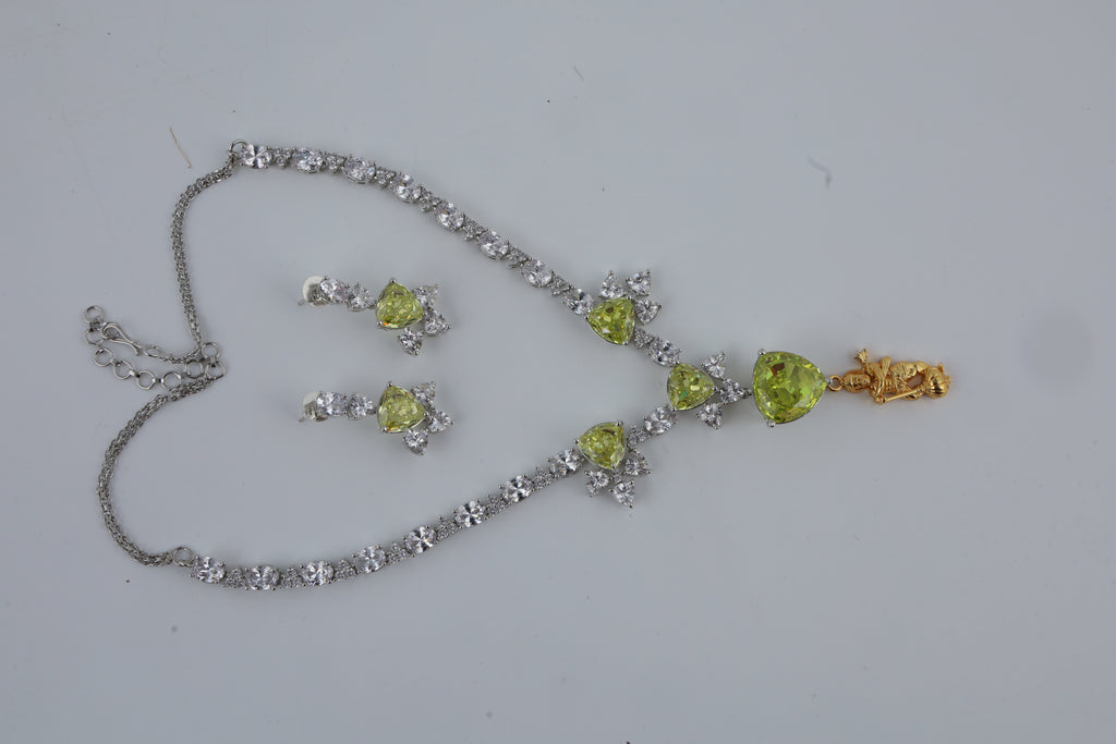 Green Crystal Necklace Set with Matching Earrings