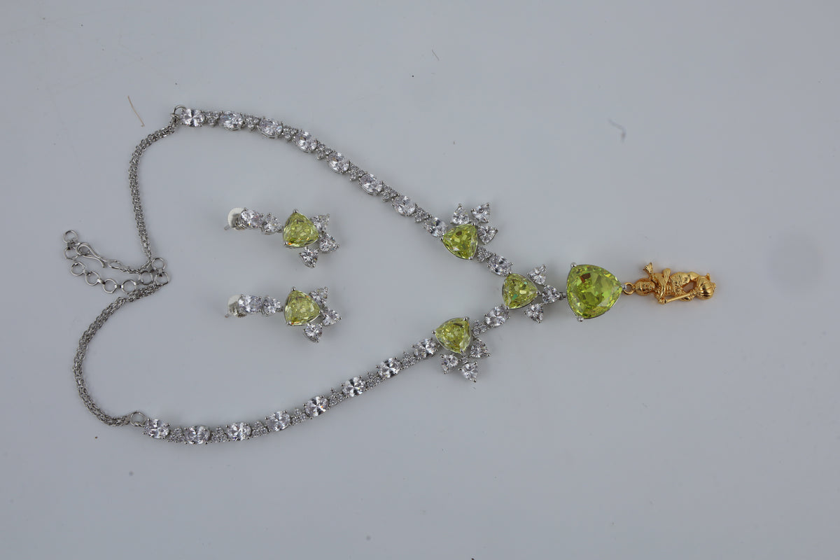 Green Crystal Necklace Set with Matching Earrings