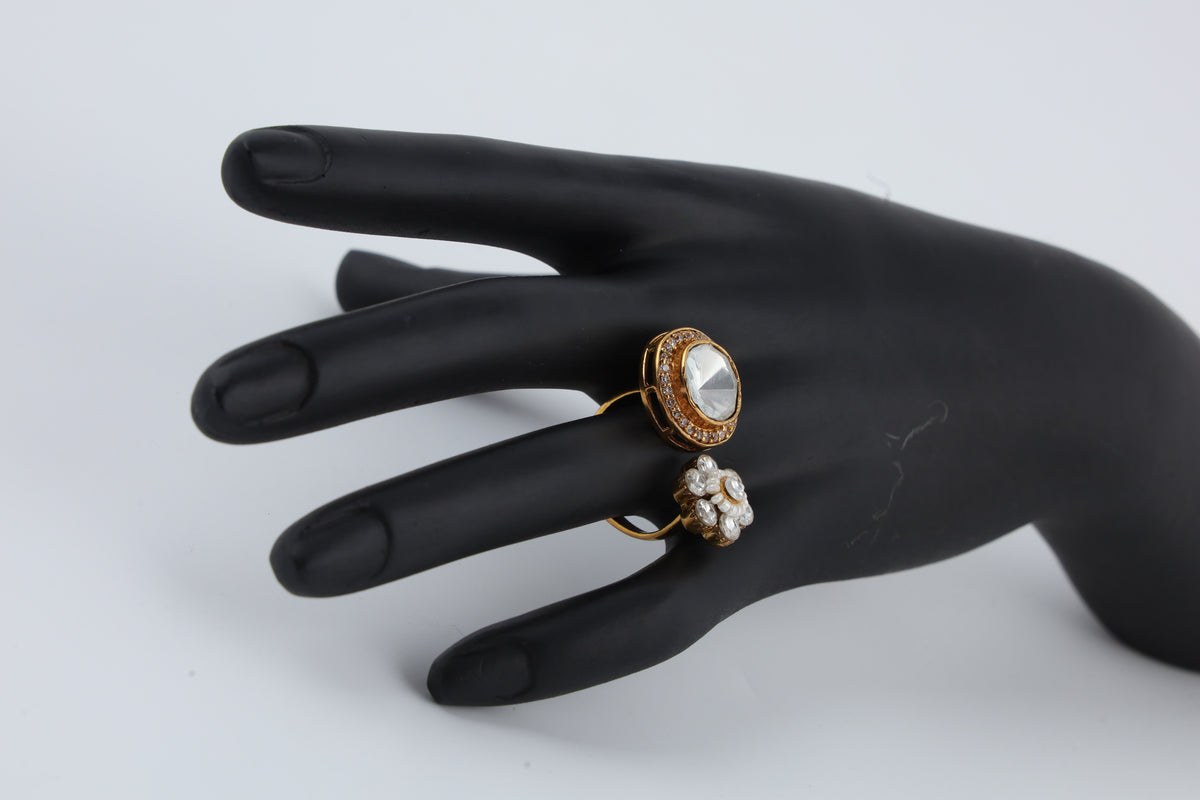 Gold Tone Dual Design Statement Ring