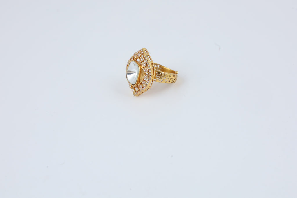 Gold Tone Oval Kundan Style Statement Ring