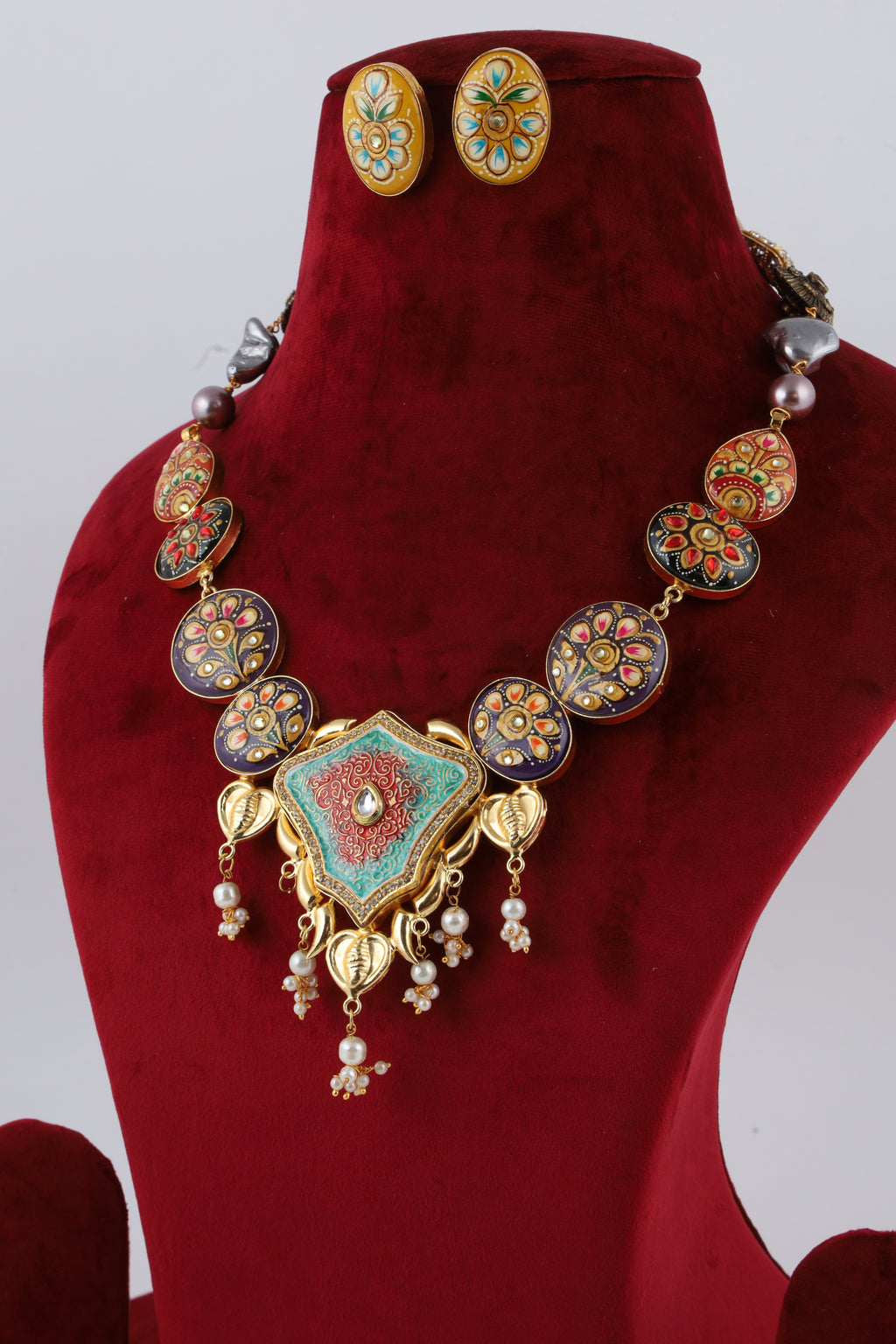 Colourful Enamel Necklace Set with Matching Earrings