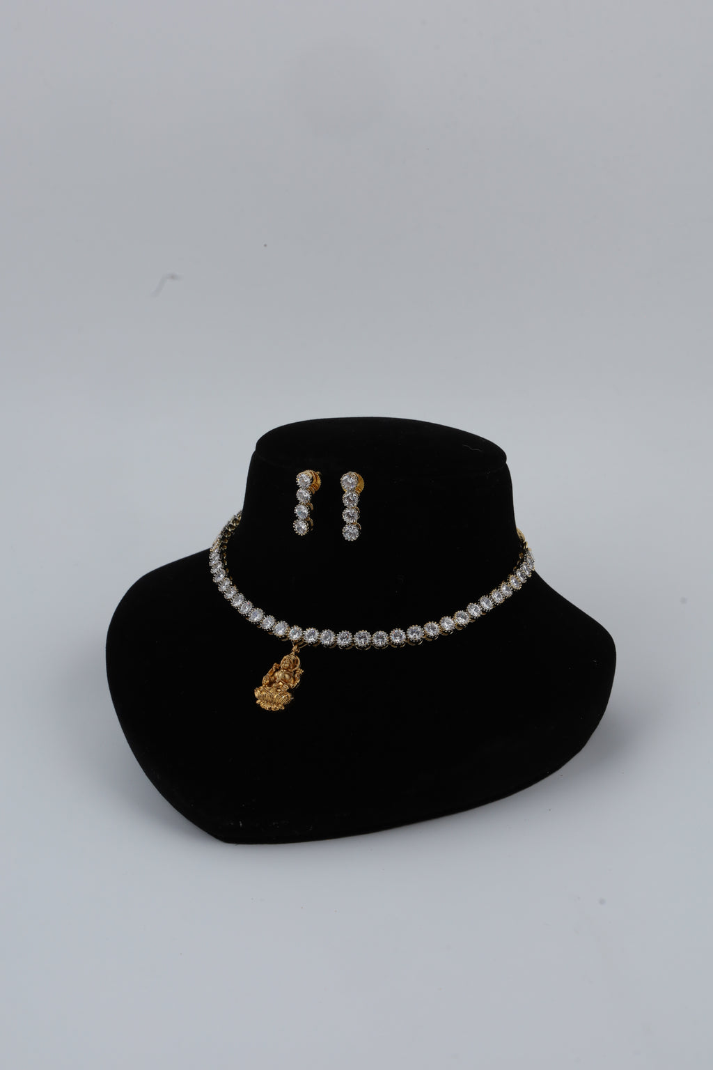 Silver Tone Crystal Necklace and Earrings Set