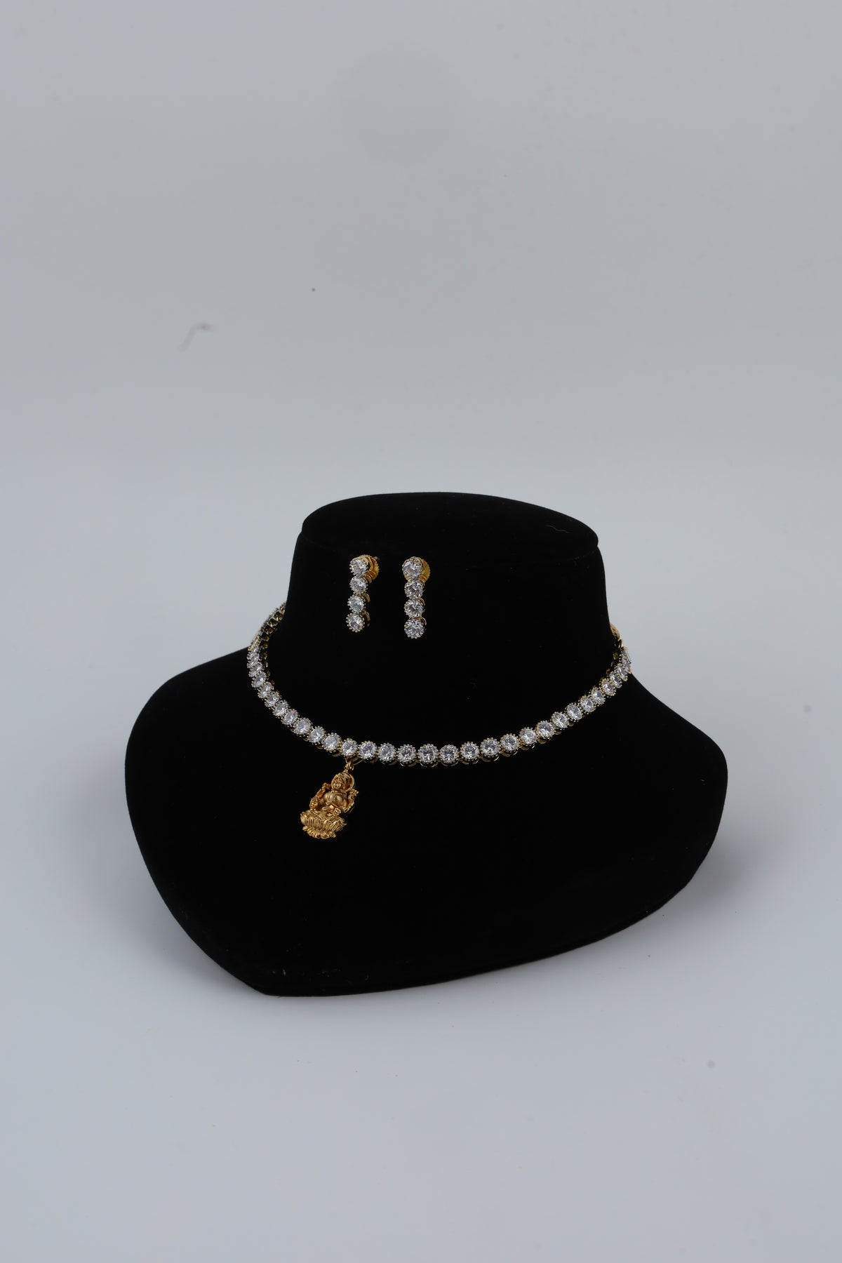 Silver Tone Crystal Necklace and Earrings Set