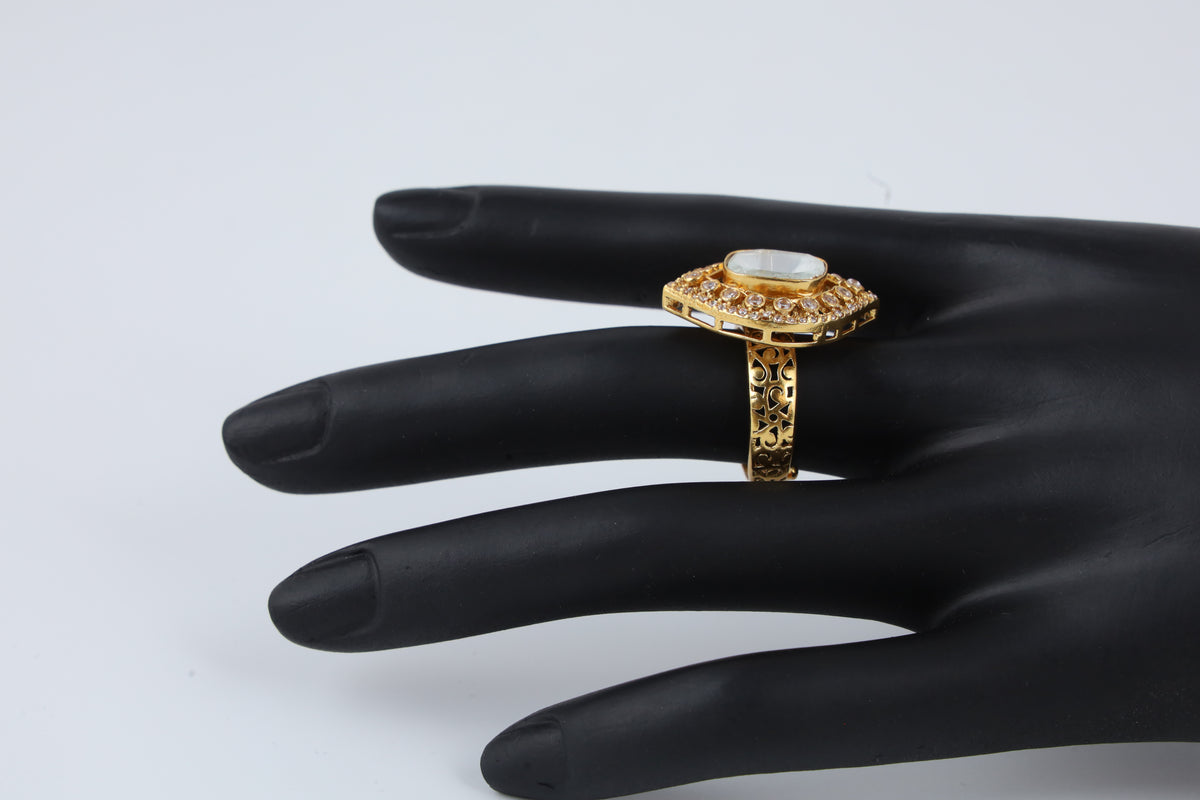 Gold Tone Oval Kundan Style Statement Ring