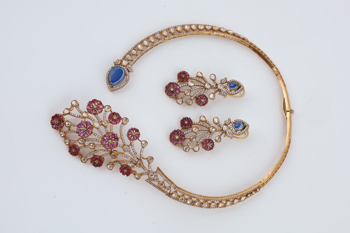 Multicolour Statement Necklace with Matching Earrings