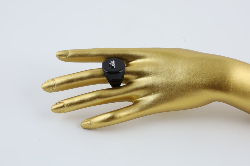 Black Enamel Gold Tone Statement Ring