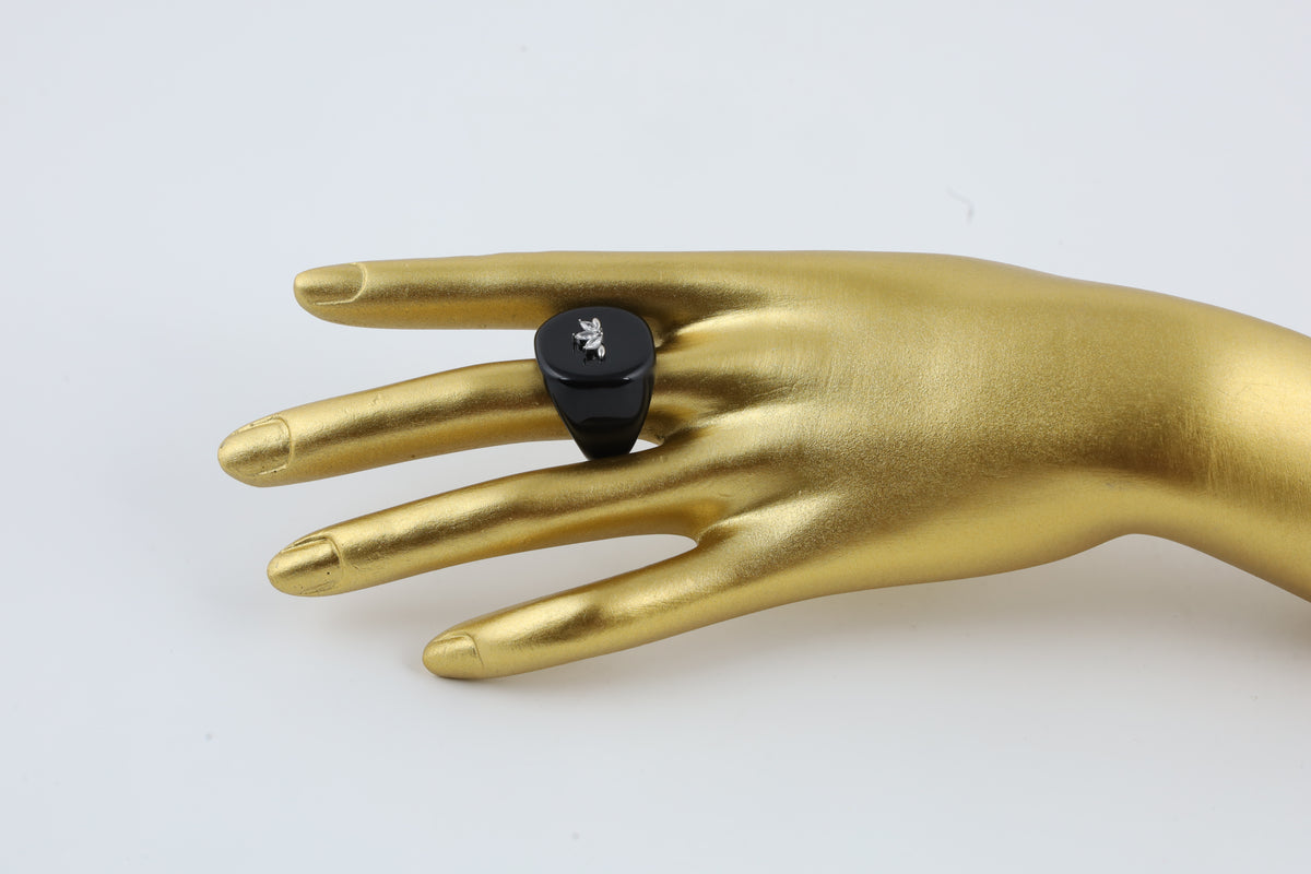 Black Enamel Gold Tone Statement Ring