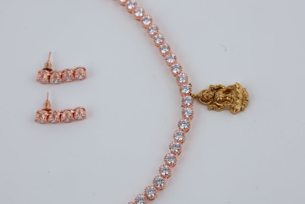 Rose Gold Tone Necklace and Earrings Set