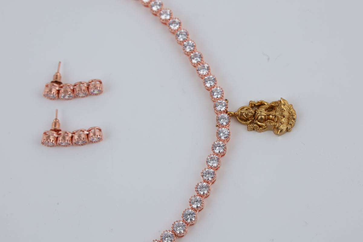 Rose Gold Tone Necklace and Earrings Set
