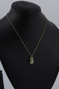 Green Stone Gold Tone Pendant Necklace