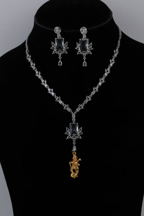 Black Centre Stone Necklace Set with Matching Earrings