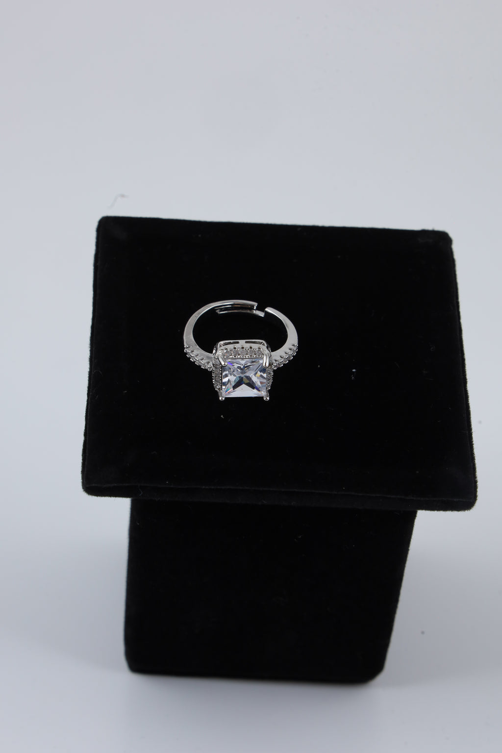 Silver Tone Square Stone Ring for Women
