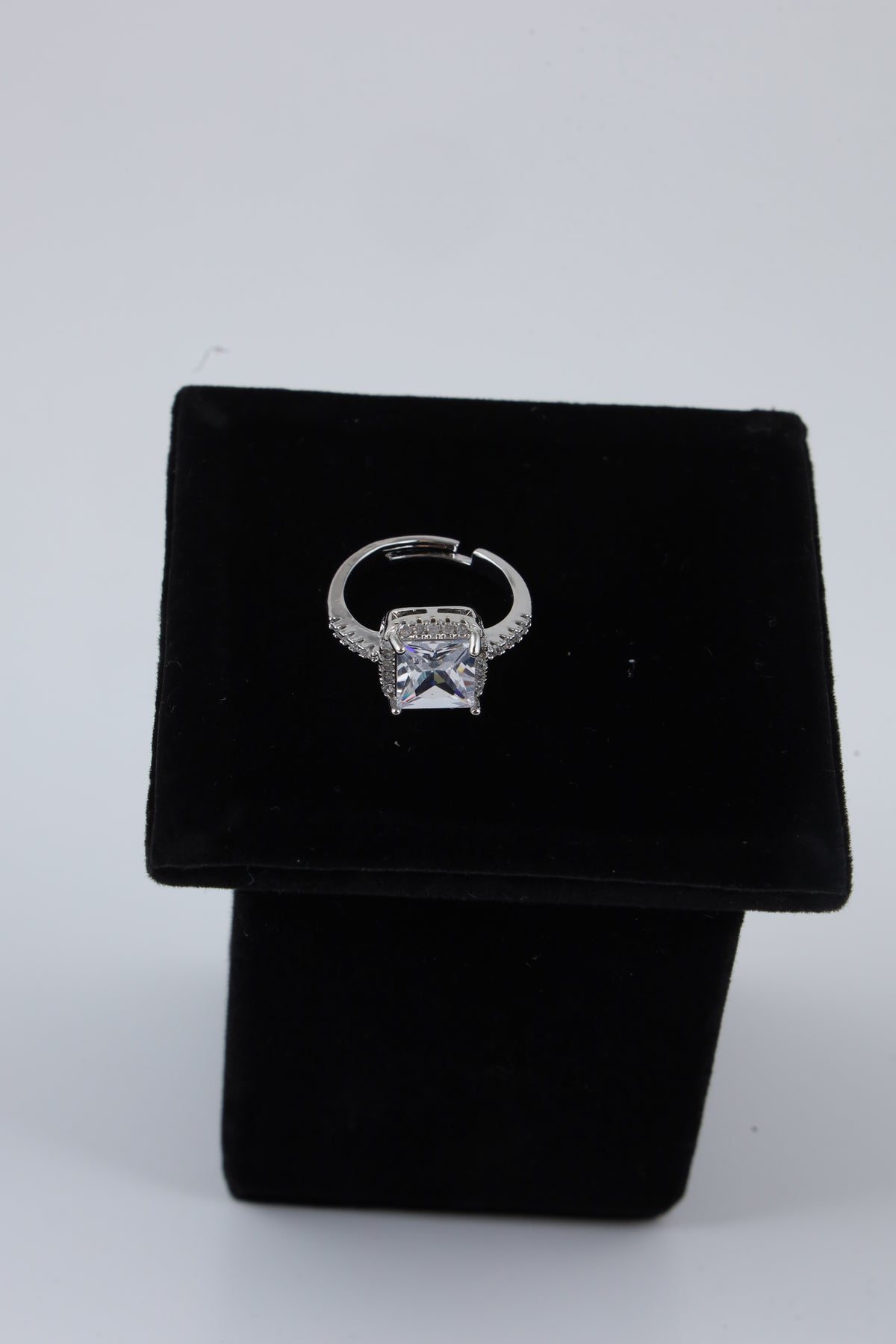 Silver Tone Square Stone Ring for Women