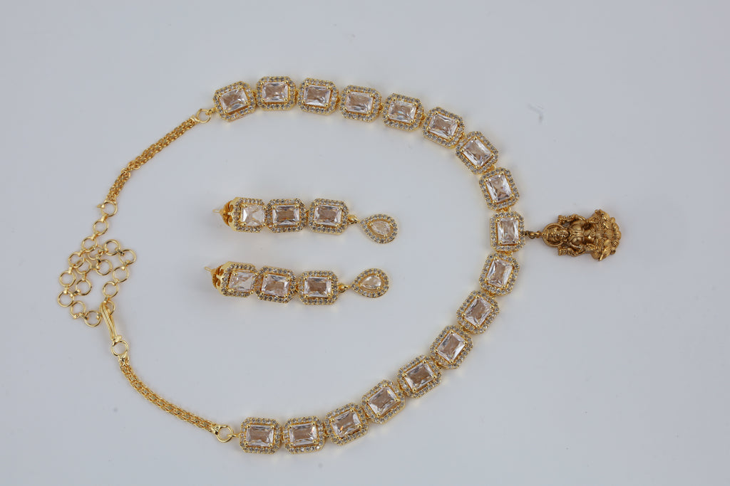 Gold Tone Crystal Necklace with Matching Earrings