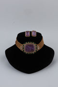 Purple Stone Choker Necklace with Matching Earrings