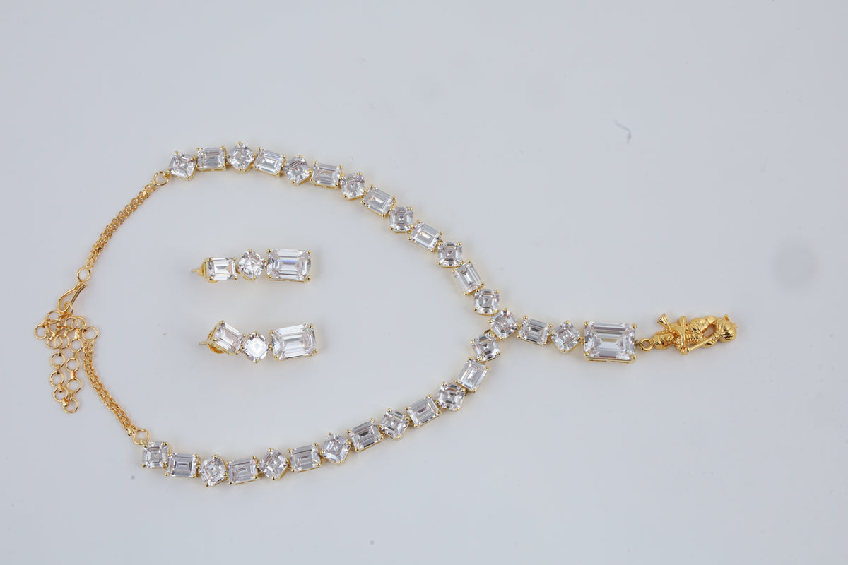 Geometric Crystal Necklace with Matching Earrings