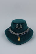 Blue Stone Silver Tone Necklace with Earrings