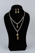 Double Layer Crystal Necklace with Matching Earrings
