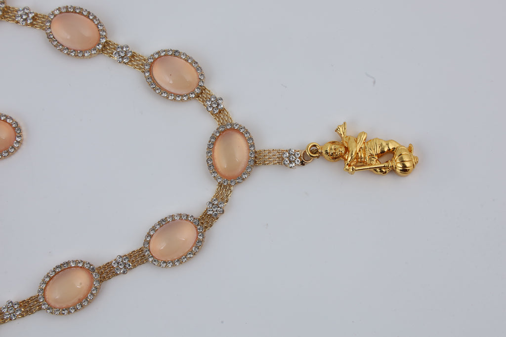 Peach Stone Necklace Set with Matching Earrings