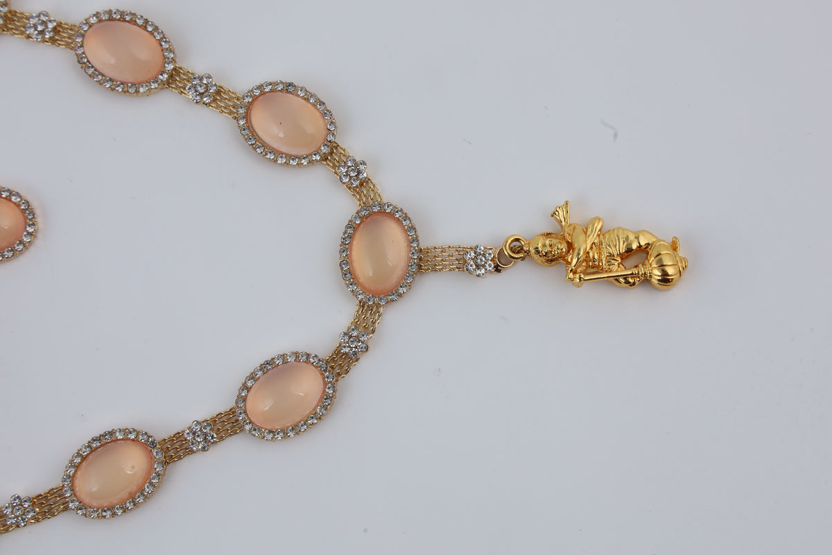 Peach Stone Necklace Set with Matching Earrings