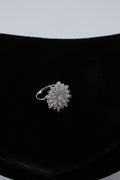 Silver Tone Floral Crystal Cluster Ring