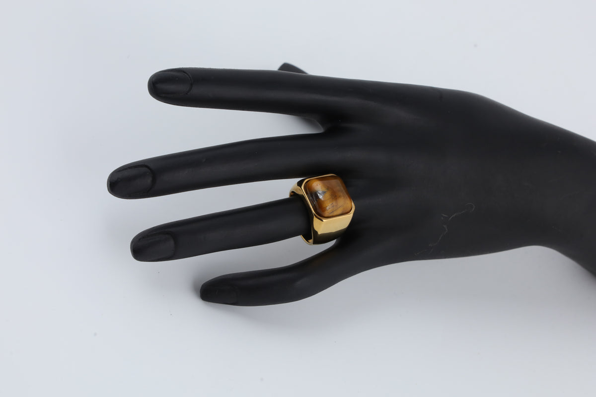 Gold Tone Amber Stone Statement Ring