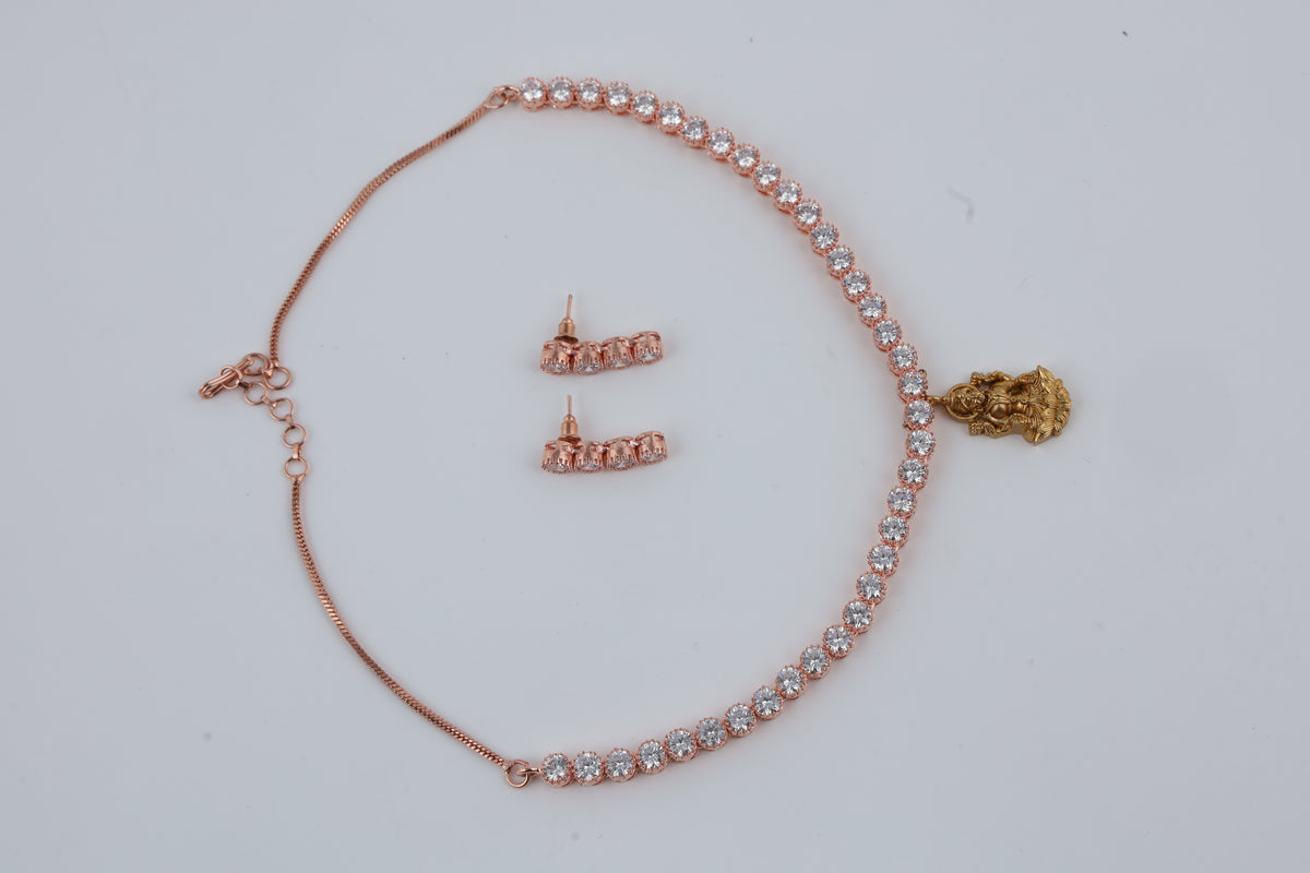 Rose Gold Tone Necklace and Earrings Set