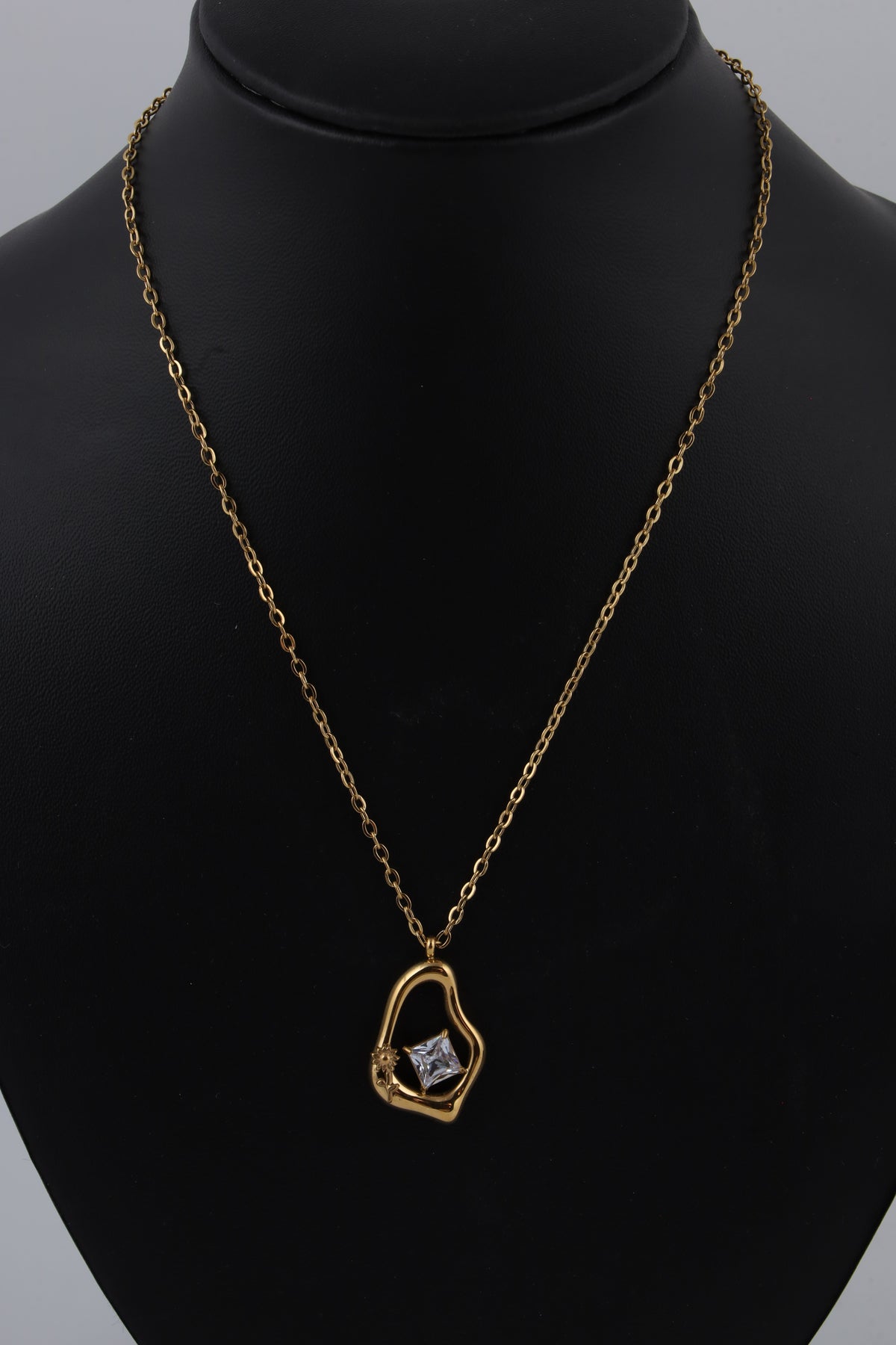 Geometric Gold Tone Pendant Necklace