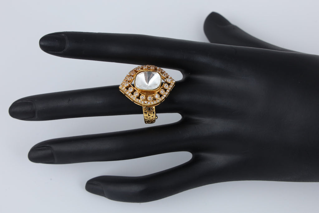 Gold Tone Oval Kundan Style Statement Ring