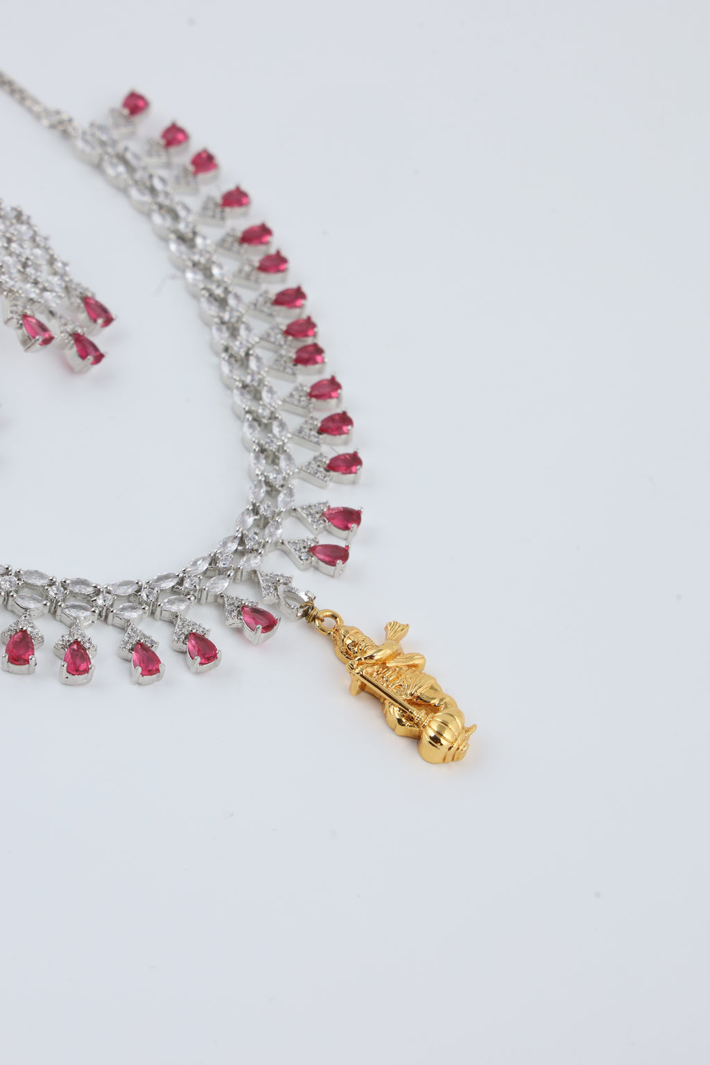 Red Stone Necklace Set with Matching Earrings