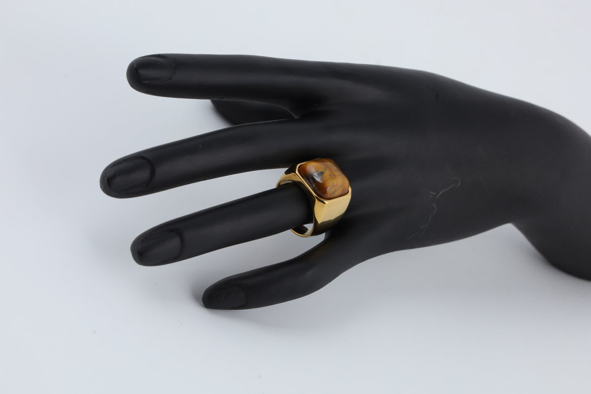 Gold Tone Amber Stone Statement Ring