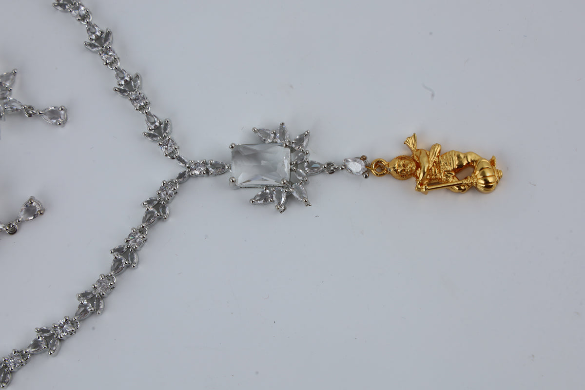 Black Centre Stone Necklace Set with Matching Earrings