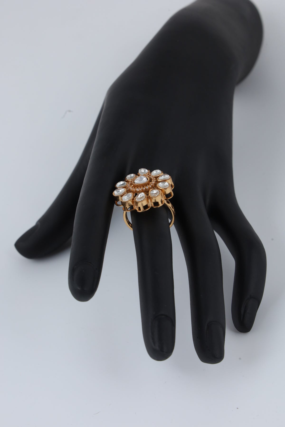 Gold Tone Floral Cluster Statement Ring