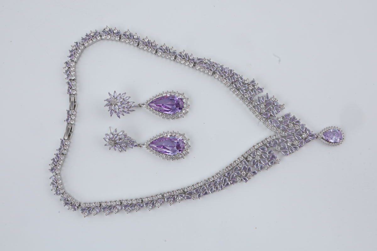 Purple Stone Necklace Set with Matching Earrings