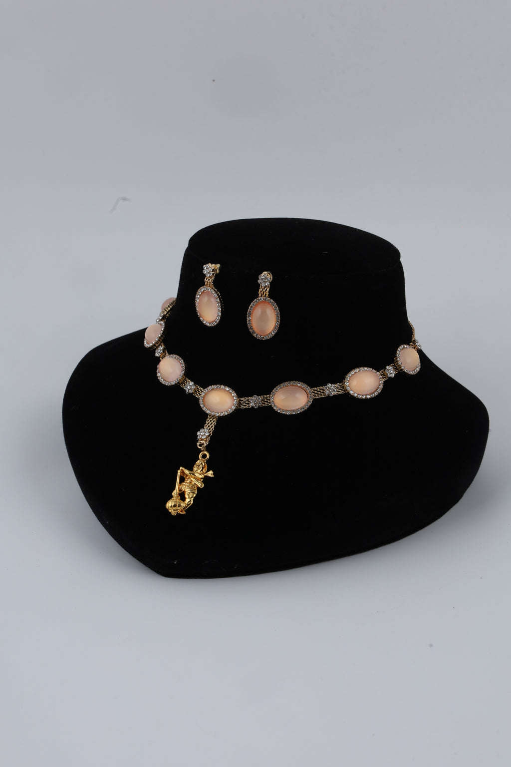Peach Stone Necklace Set with Matching Earrings