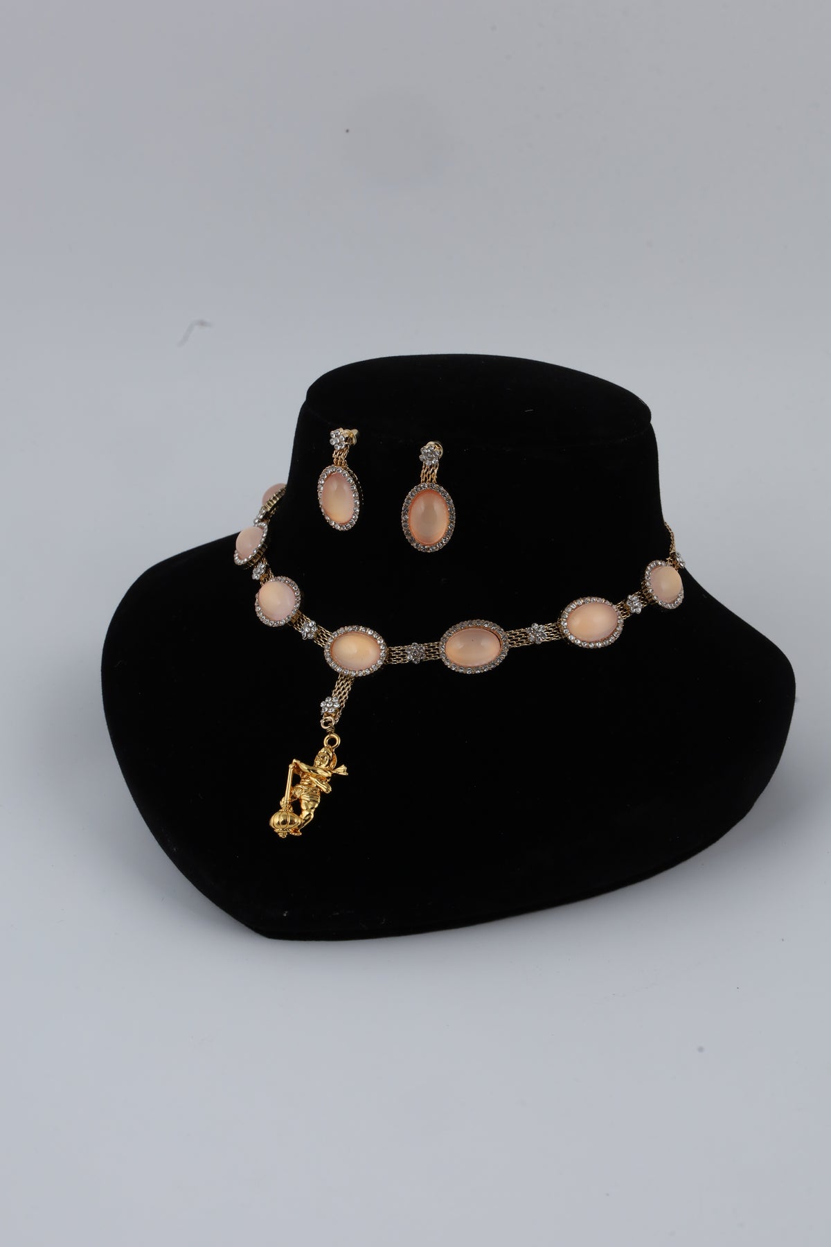 Peach Stone Necklace Set with Matching Earrings