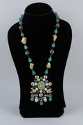 Turquoise Long Necklace with Ornate Floral Pendant