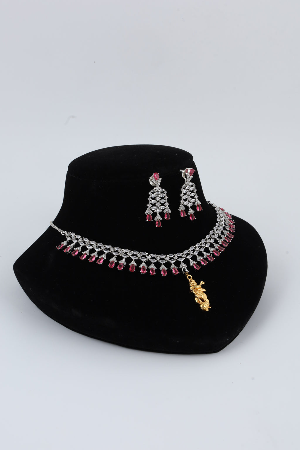 Red Stone Necklace Set with Matching Earrings