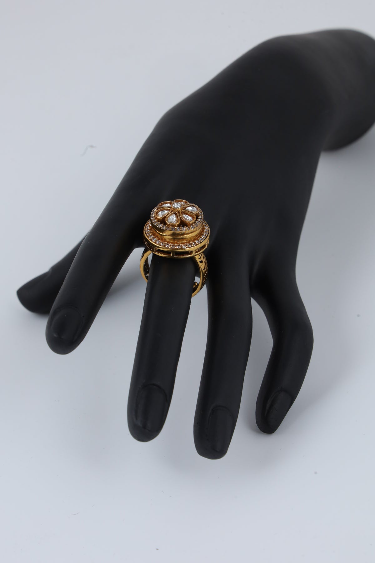Gold Tone Ornate Floral Cluster Ring
