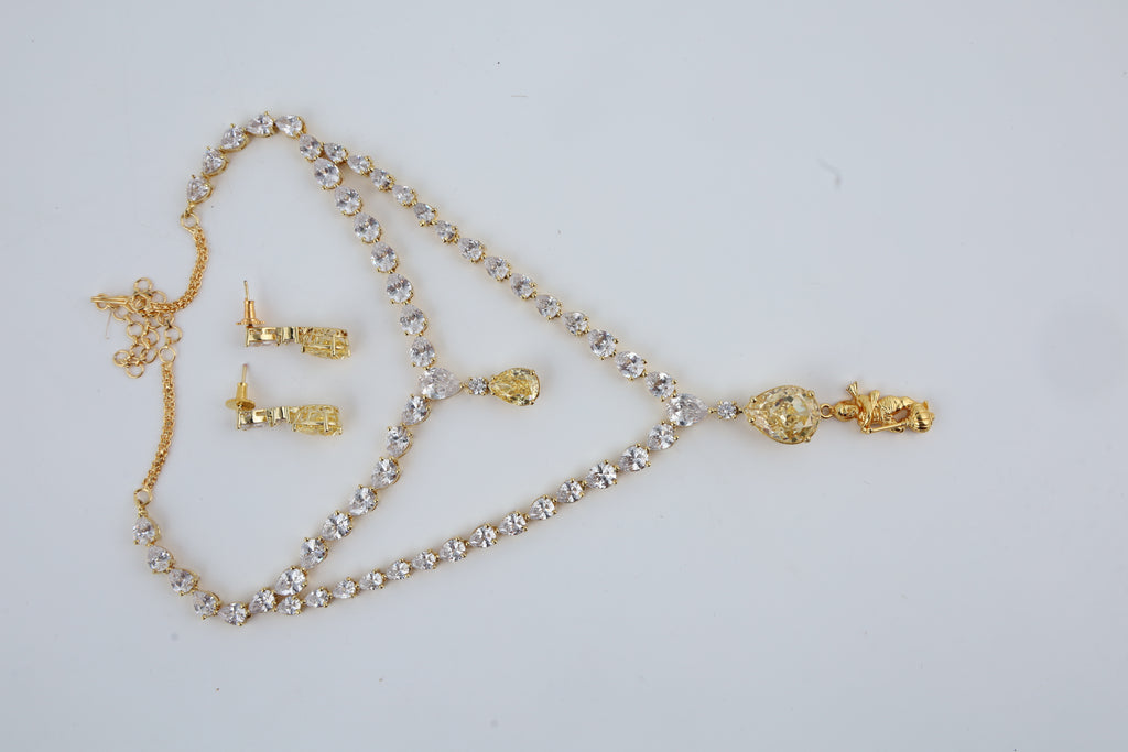 Double Layer Crystal Necklace with Matching Earrings