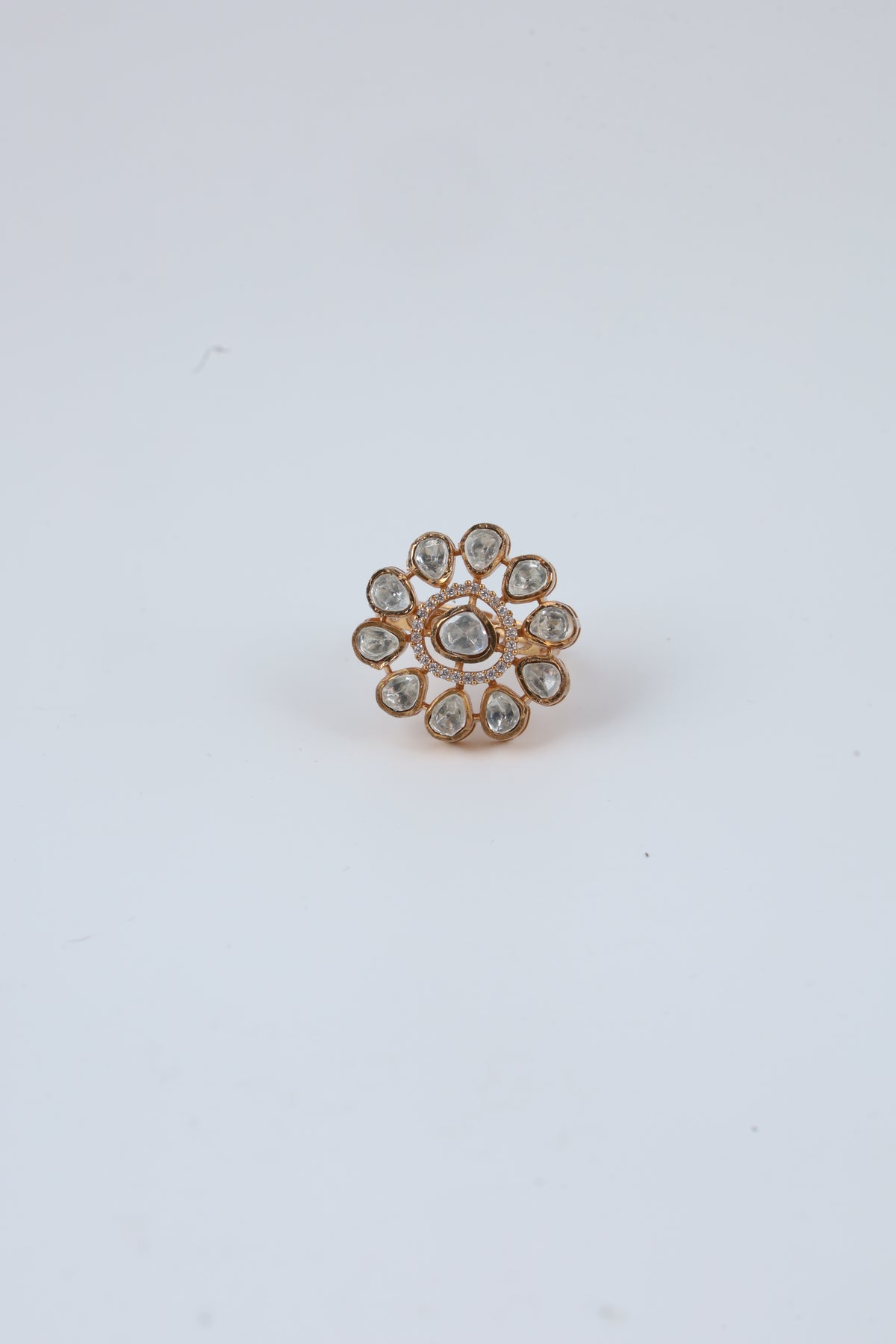 Gold Tone Floral Cluster Statement Ring