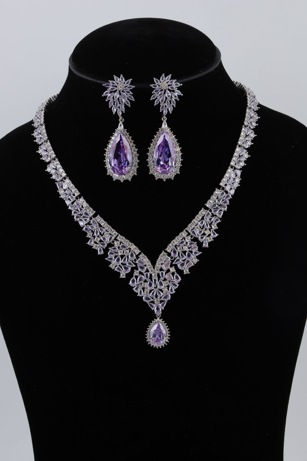 Purple Stone Necklace Set with Matching Earrings