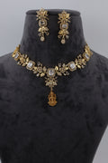 Gold Tone Kundan Necklace Set with Matching Earrings