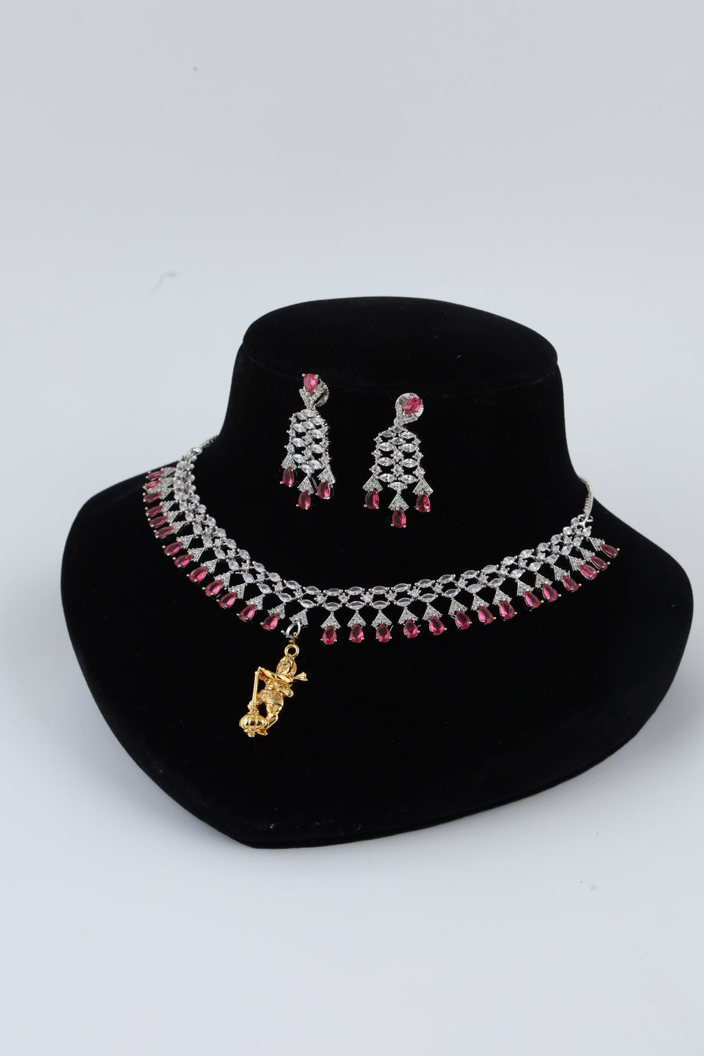 Red Stone Necklace Set with Matching Earrings